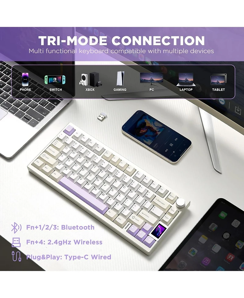 Yunzii AL80 Wireless Mechanical Keyboard,Full Aluminum Cnc, Smart Lcd Display,Hot Swappable Gasket Mount 75% Layout (Beige