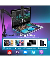 ZealSound Gaming Microphone Kit, Usb Mic w/ Boom Arm, Supercardioid Mic, Mute Button, Echo & Volume Gain Knob, Monitor for Phone Computer (Black)