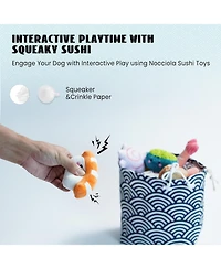 Nocciola 10 Pcs Sushi Toys with Takeout Bag,Plush Squeaky Dog Toy Set,Cute Stuffed Pet Toys,Puppy Chew Toys,For Small to Medium Dog,Foodie Series toy