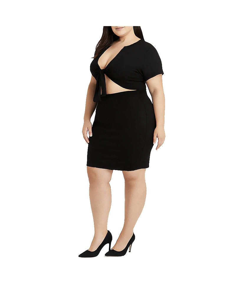 Poetic Justice Plus Cutout Tie Front Short Sleeve Mini Dress
