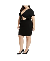 Poetic Justice Plus Cutout Tie Front Short Sleeve Mini Dress
