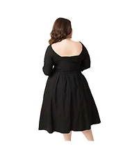 Unique Vintage Plus Woven Sweetheart Neckline Lamar Swing Dress