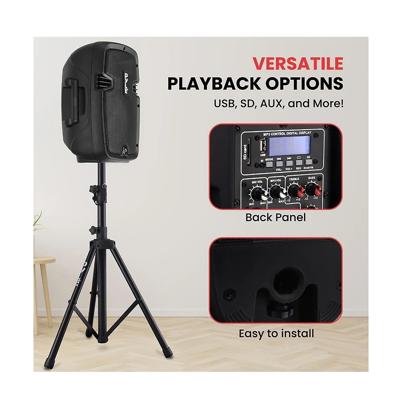 Pyle 350W Powered Bluetooth Pa Speaker Kit – Active & Passive Speakers, Mic, Stands, Remote, MP3/Usb/Sd/Aux Inputs – Plug & Play (PPHP84