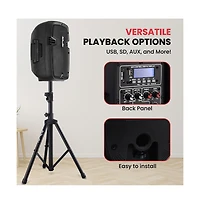 Pyle 350W Powered Bluetooth Pa Speaker Kit – Active & Passive Speakers, Mic, Stands, Remote, MP3/Usb/Sd/Aux Inputs – Plug & Play (PPHP84