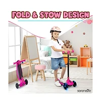 3-Wheel Foldable Kids Scooter - Child Toy Scooter with Built-in Led Wheel Lights, and Easy Maneuvering Lean-to-Steer Technology (Pink)