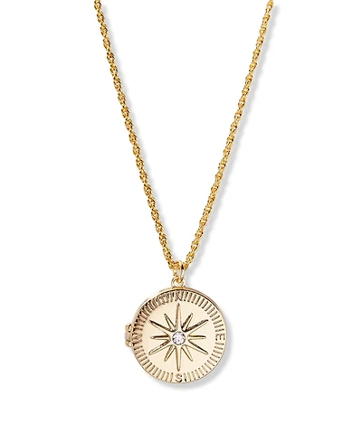 brook & york Gold Plated Mel Compass Short Pendant Locket Necklace