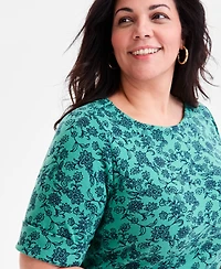 Style & Co Plus Printed Elbow-Sleeve Knit Top