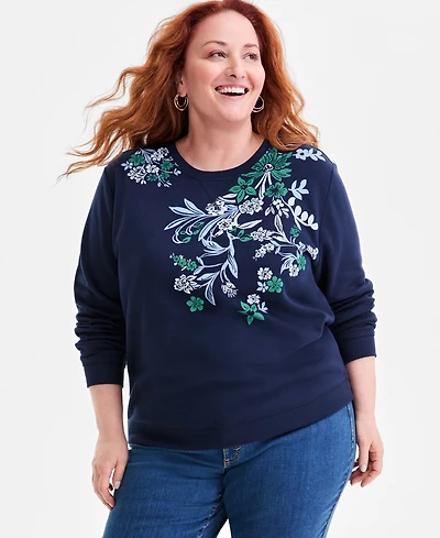 Style & Co Plus Fleece Crewneck Long-Sleeve Top, Macy's Exclusive
