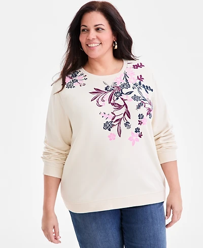 Style & Co Plus Fleece Crewneck Long-Sleeve Top, Macy's Exclusive