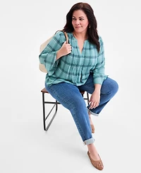 Style & Co Plus Size Printed Pintucked Top, Macy's Exclusive