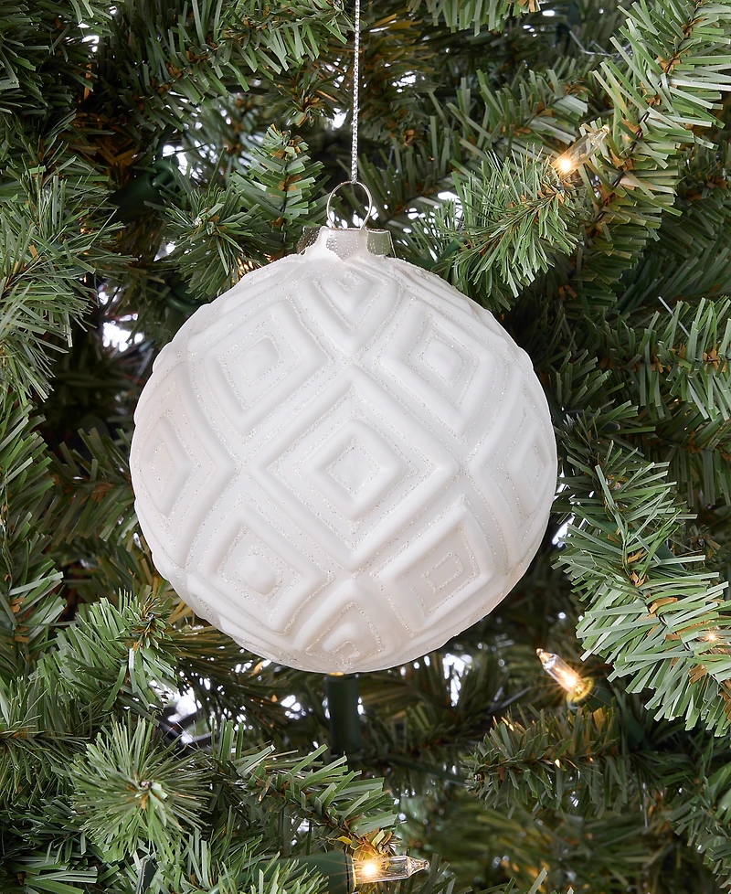 Holiday Lane Nordic Wonderland Glass White Ball Ornament, Macy's Exclusive