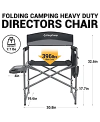 KingCamp Padded Outdoor Folding Chair with Table & Pockets, Black/Grey (2 Pack)