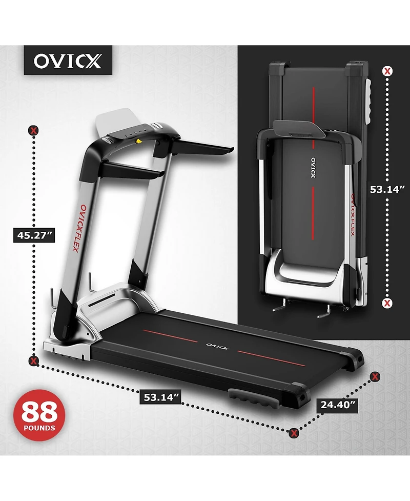 Ovicx Quiet Portable Folding Flex Treadmill w/ Bluetooth & Fitness Tracking App