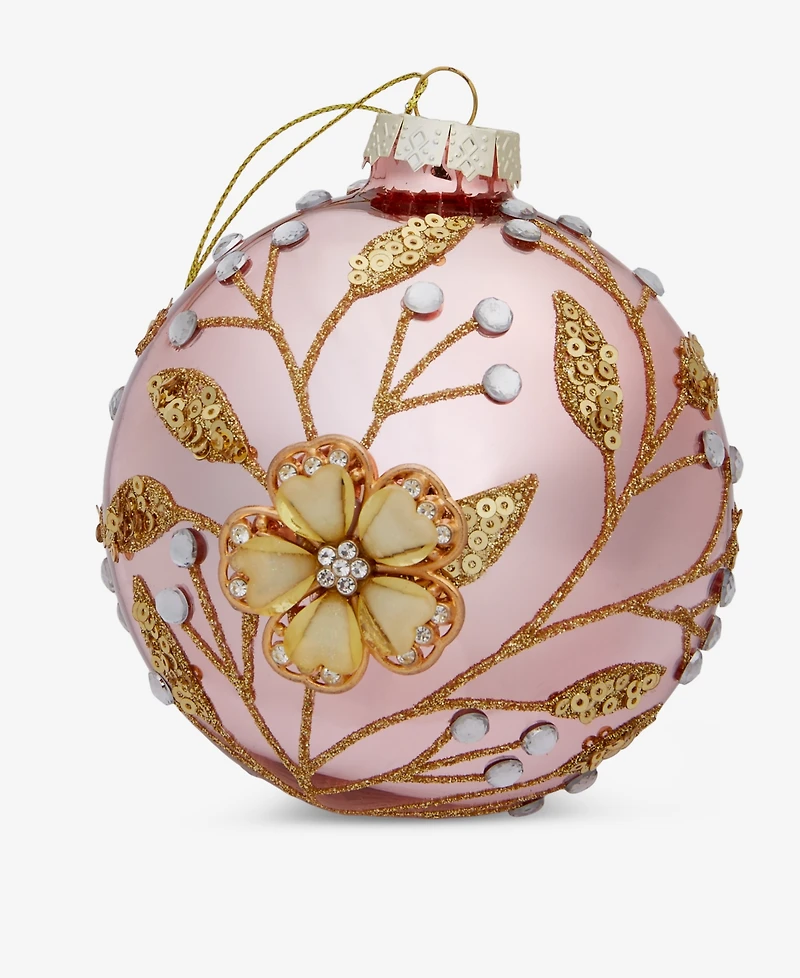 Holiday Lane Berry Tones Pink and Gold Floral Ball Ornament, Macy's Exclusive