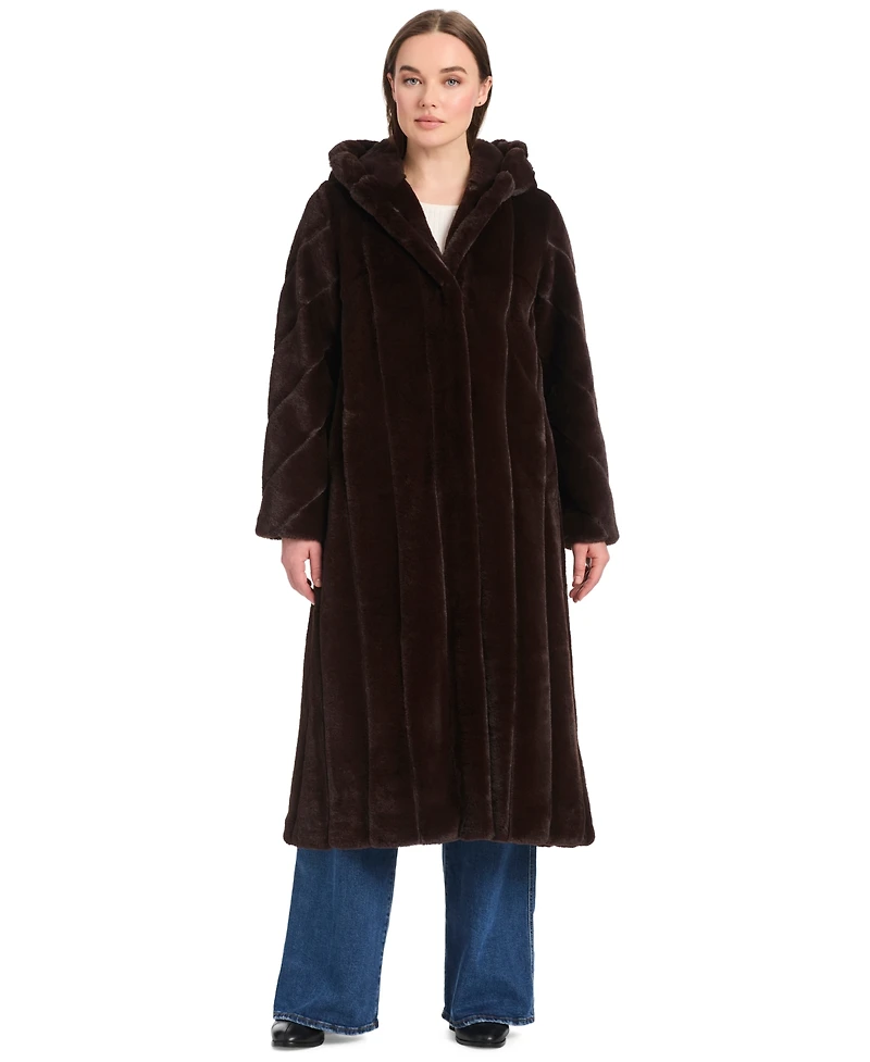Jones New York Women's Hooded Faux-Fur Coat