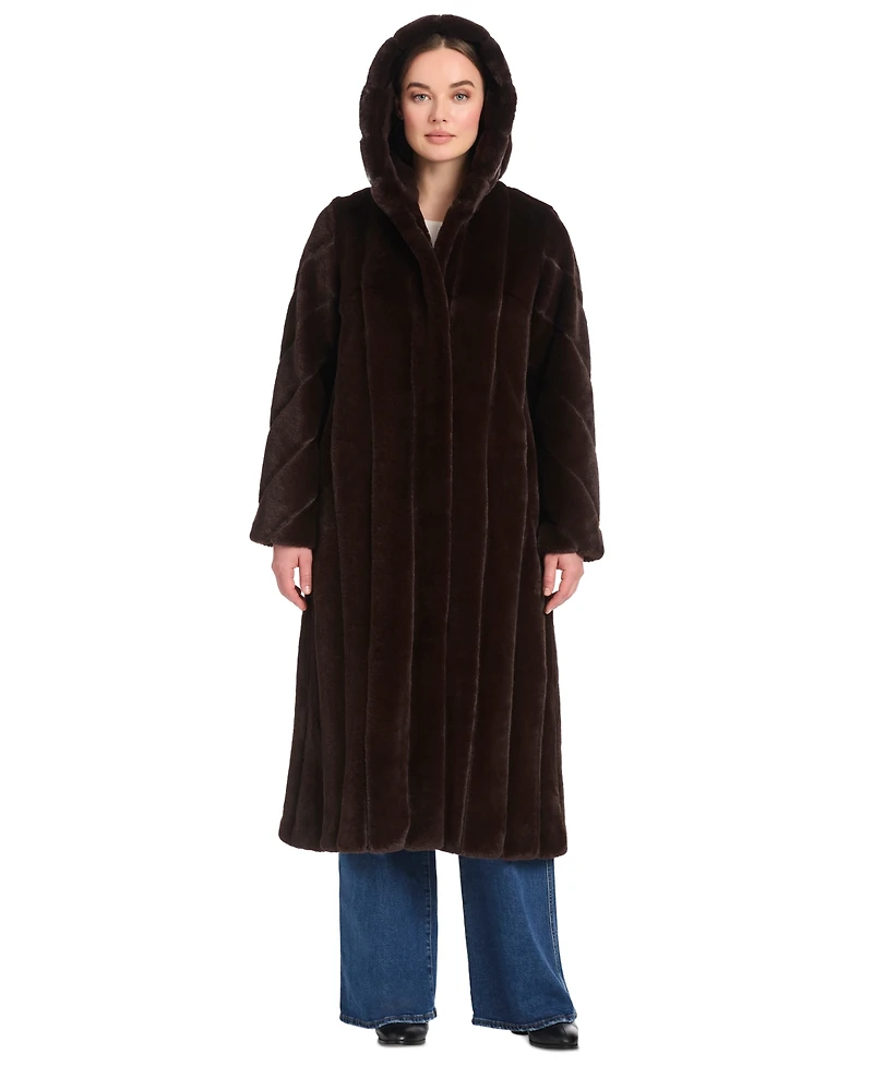 Jones New York Women's Hooded Faux-Fur Coat