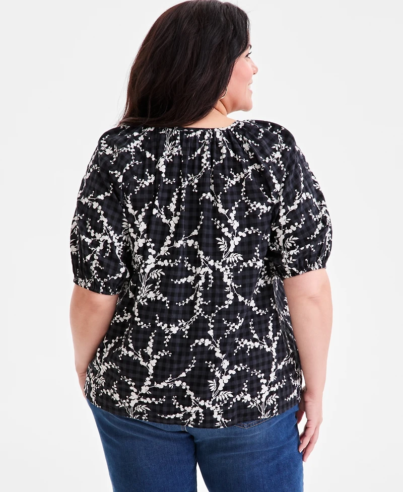 Style & Co Plus Printed Puff-Sleeve Top, Exclusively at Macy's