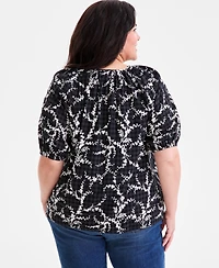Style & Co Plus Printed Puff-Sleeve Top, Exclusively at Macy's
