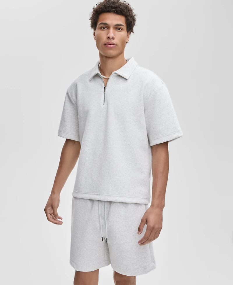 Mode of One Men's Relaxed-Fit Heathered Quarter-Zip Scuba Polo Shirt, Macy's Exclusive