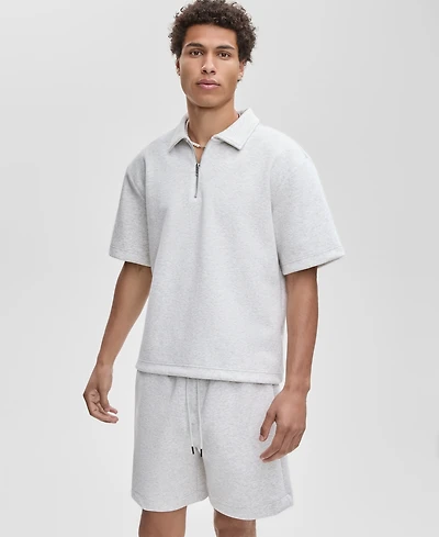 Mode of One Men's Relaxed-Fit Heathered Quarter-Zip Scuba Polo Shirt, Macy's Exclusive
