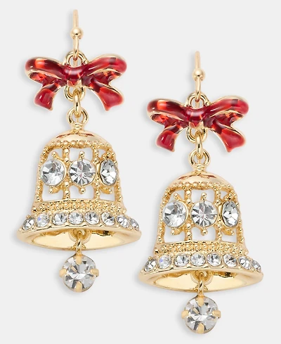 Gold-Tone Crystal Red Bow Drop Earrings