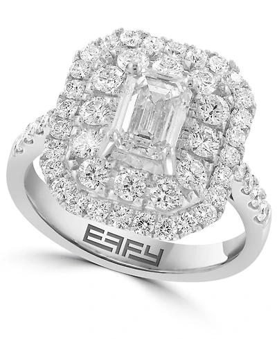 Effy Lab Grown Diamond Emerald- & Round-Cut Halo Ring (2-1/5 ct. t.w.) in 14k White Gold