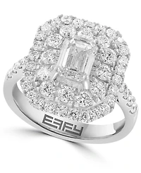 Effy Lab Grown Diamond Emerald- & Round-Cut Halo Ring (2-1/5 ct. t.w.) in 14k White Gold