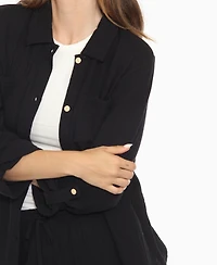 White Mark Women's Long Sleeve Button Down Cotton Gauze Set