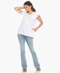 White Mark Women's Ruffle Sleeve Solid Top