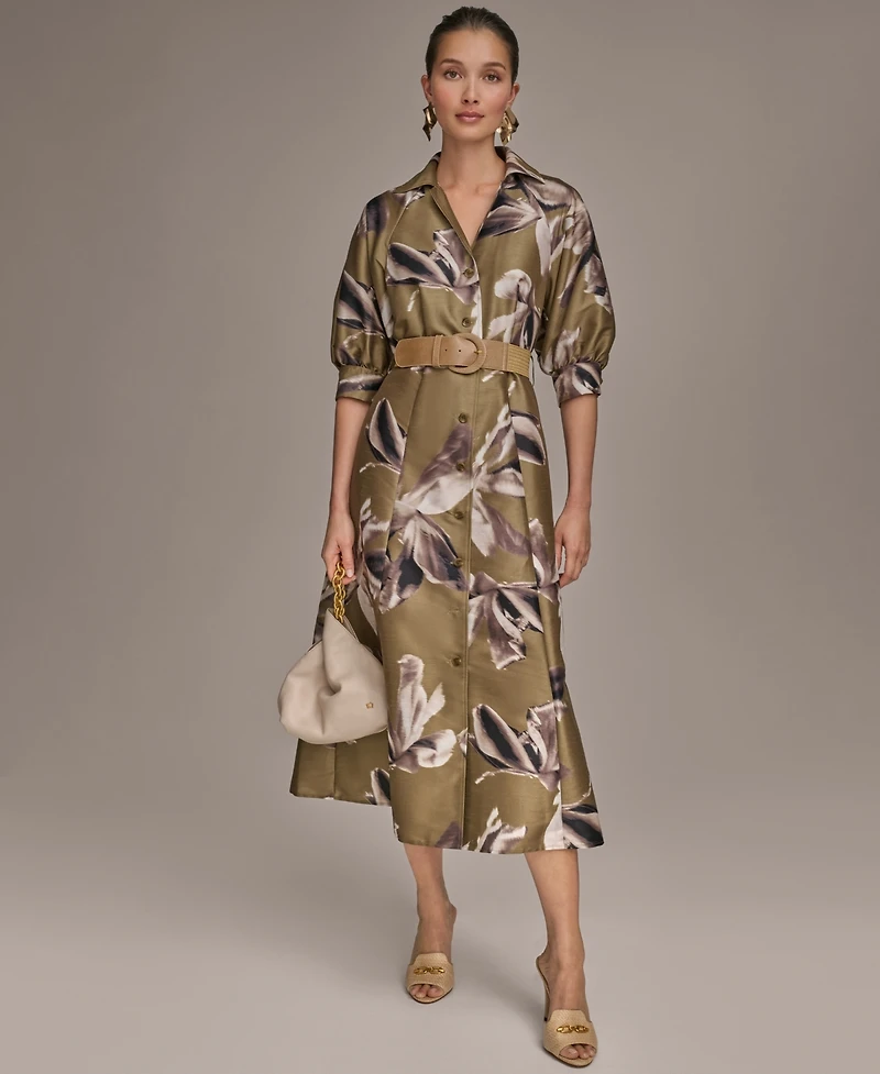 Donna Karan New York Women's Floral-Print A-Line Shirtdress
