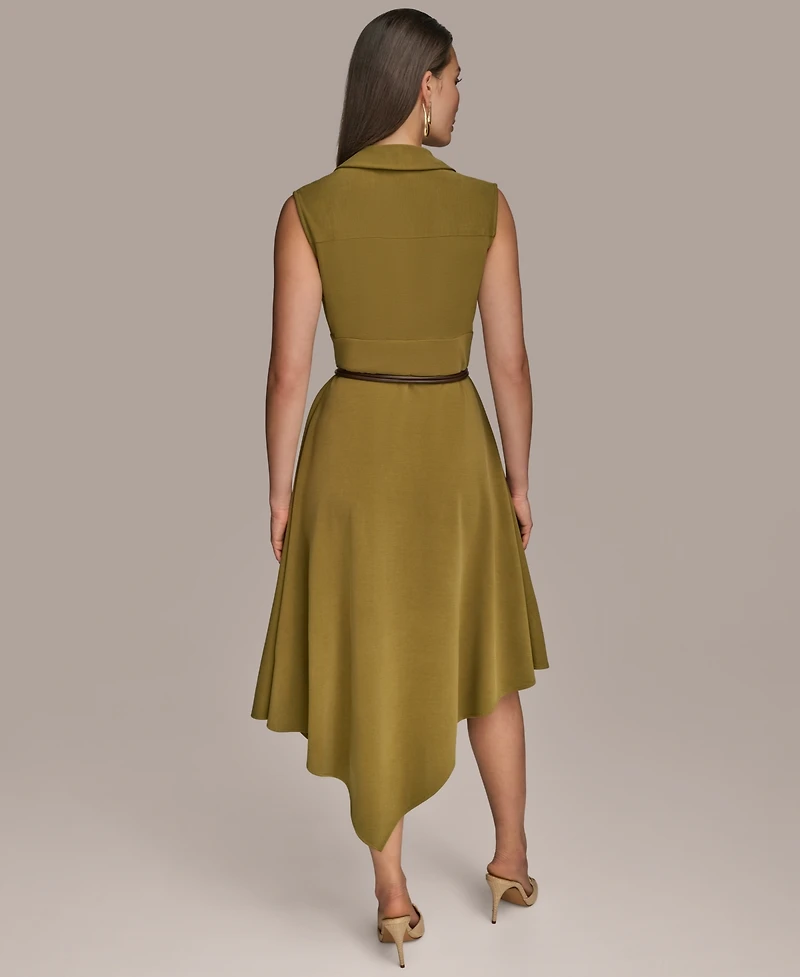 Donna Karan New York Women's Surplice Belted High-Low A-Line Dress