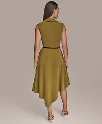 Donna Karan New York Women's Surplice Belted High-Low A-Line Dress