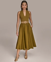 Donna Karan New York Women's Mixed-Media Belted Halter Dress