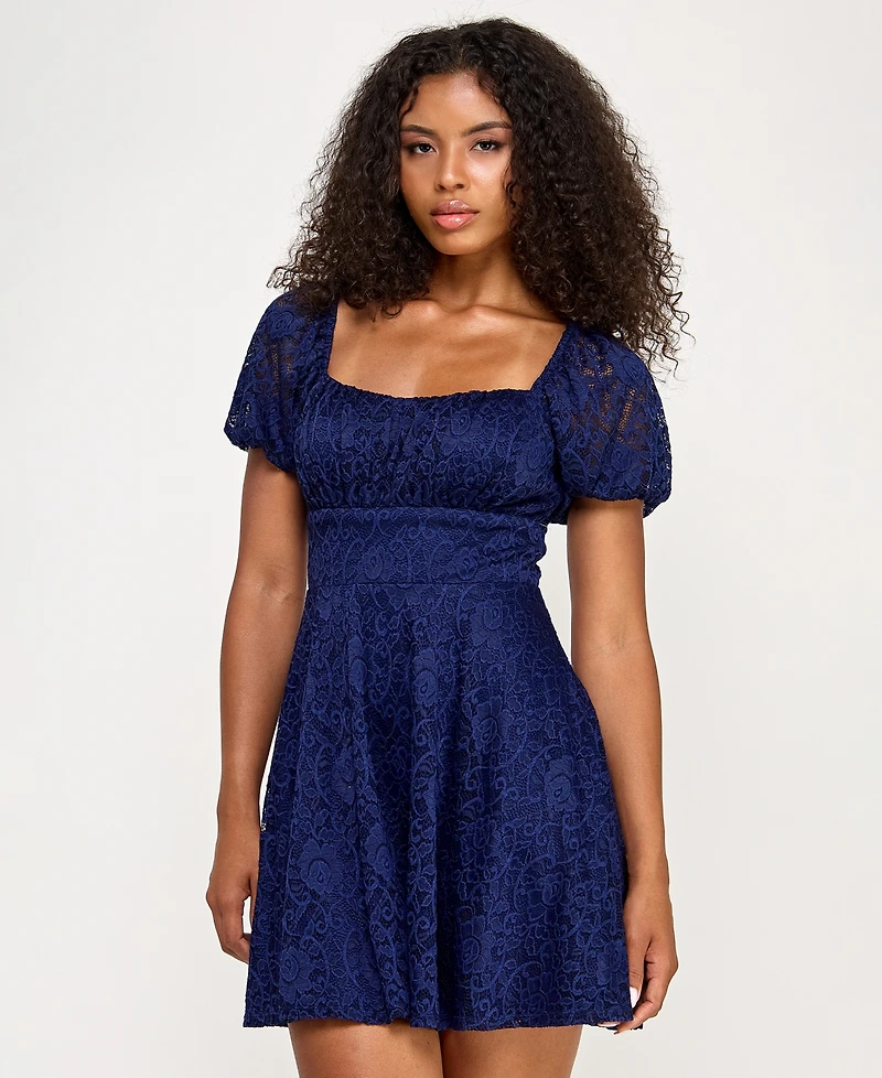 City Studios Juniors' Lace Fit & Flare Dress
