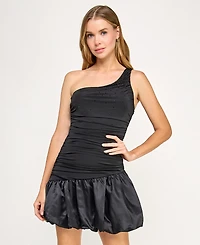 Seni & Cade Juniors' One-Shoulder Drop Waist Satin Bubble Skirt