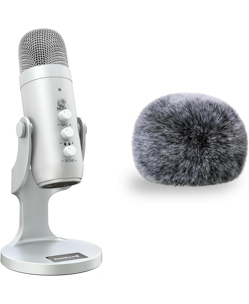 ZealSound Usb Microphone k66s Silver and Furry Windscreen d65k