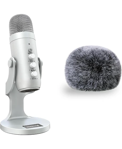 ZealSound Usb Microphone k66s Silver and Furry Windscreen d65k