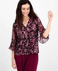 Ak Anne Klein Petite Floral-Print Bell-Sleeve Blouse