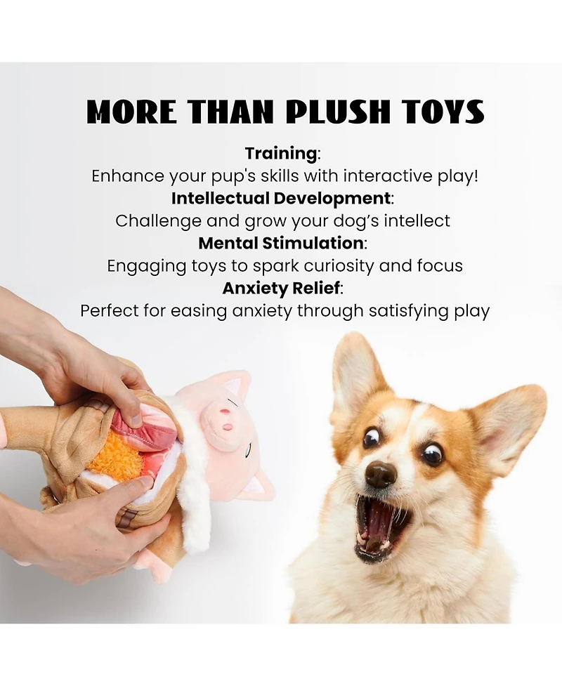 Nocciola 9-in-1 Pig Plush Dog Toys,Funny Piggy Puzzle Toy with 8 Pork Food Squeaky & Crinkle Toys,Stimulating Enrichment Toys for Small Medium Dogs