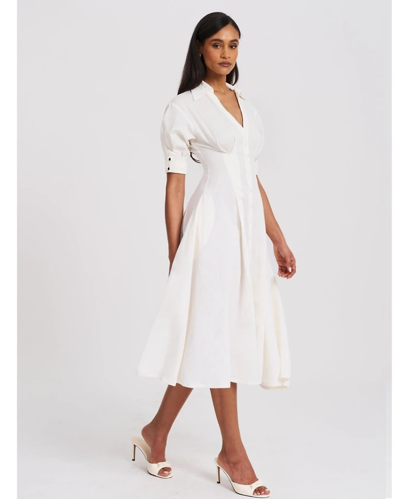 Miss Circle Women's Palina Lyocell Pleated Midi Preppy Shirt Dress