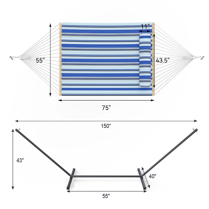 Double Hammock with Stand, 2 Person Cotton Rope Hammock with Removable Polyester Pad