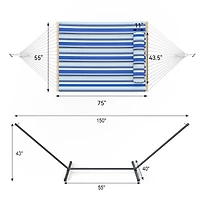 Double Hammock with Stand, 2 Person Cotton Rope Hammock with Removable Polyester Pad