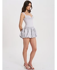 Miss Circle Women Zada Grey Pleated Breast Bubble Hem Mini Dress