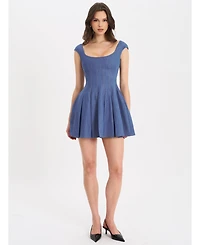 Miss Circle Women's Sada Pleated Denim Mini Dress