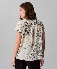 Calvin Klein Women's Printed Chiffon Faux-Wrap Cap-Sleeve Top