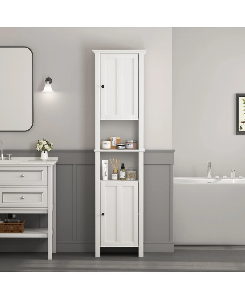 Casainc Bathroom Floor Storage Cabinet with 2 Doors, Multi-Shelf Wooden Cabinet for Living Room & Bathroom