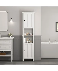 Casainc Bathroom Floor Storage Cabinet with 2 Doors, Multi-Shelf Wooden Cabinet for Living Room & Bathroom