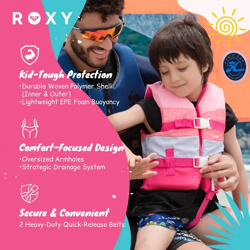 Roxy Life Vest Uscg Approved for kids, Lightweight Epe Foam with Quick-Release Buckles