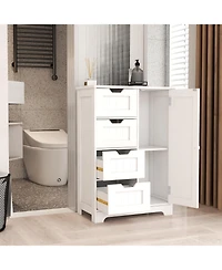 Casainc White Floor Storage Cabinet with Adjustable Shelves, 4 Drawers & Door for Bathroom and Living Room Use