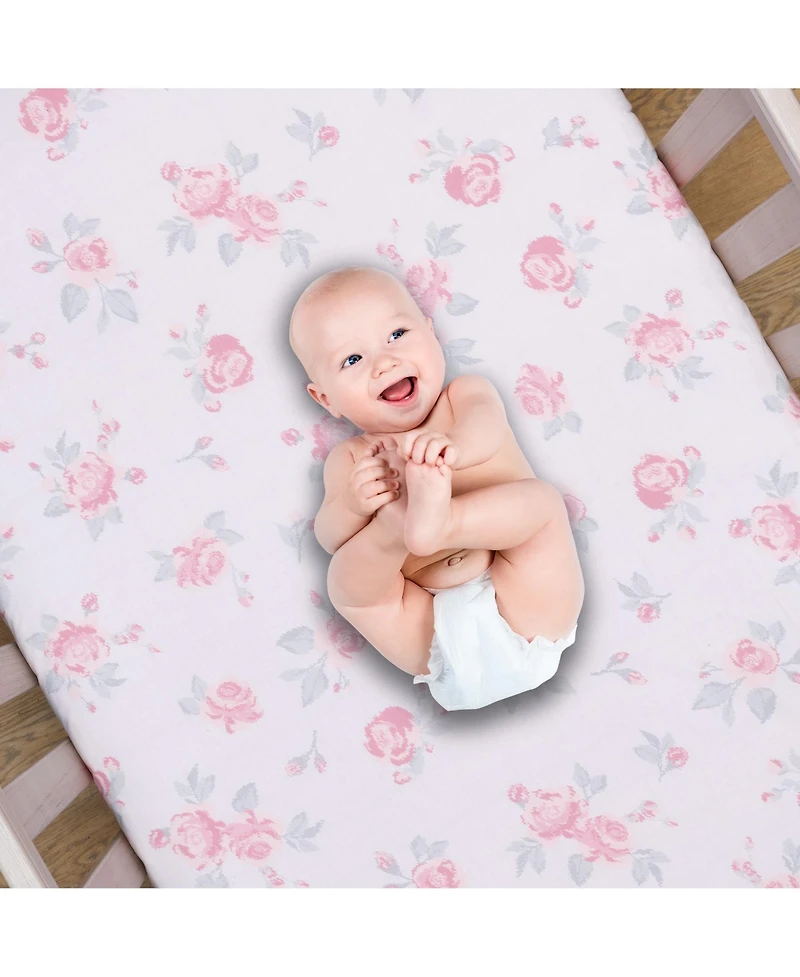 Lambs & Ivy Coquette Floral Pink Bows Aesthetic 3-Piece Baby Crib Bedding Set